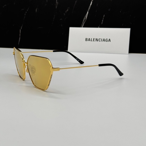 NEW BB0194S 002 BALENCIAGA GOLD YELLOW GEOMETRIC WOMEN BALENCIAGA SUNGLASSES - Picture 5 of 10